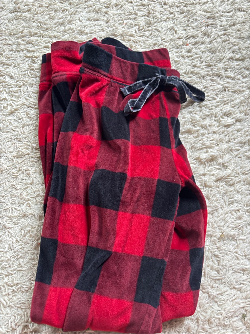 Cynthia Rowley Red and Black Buffalo Plaid Fleece Pants